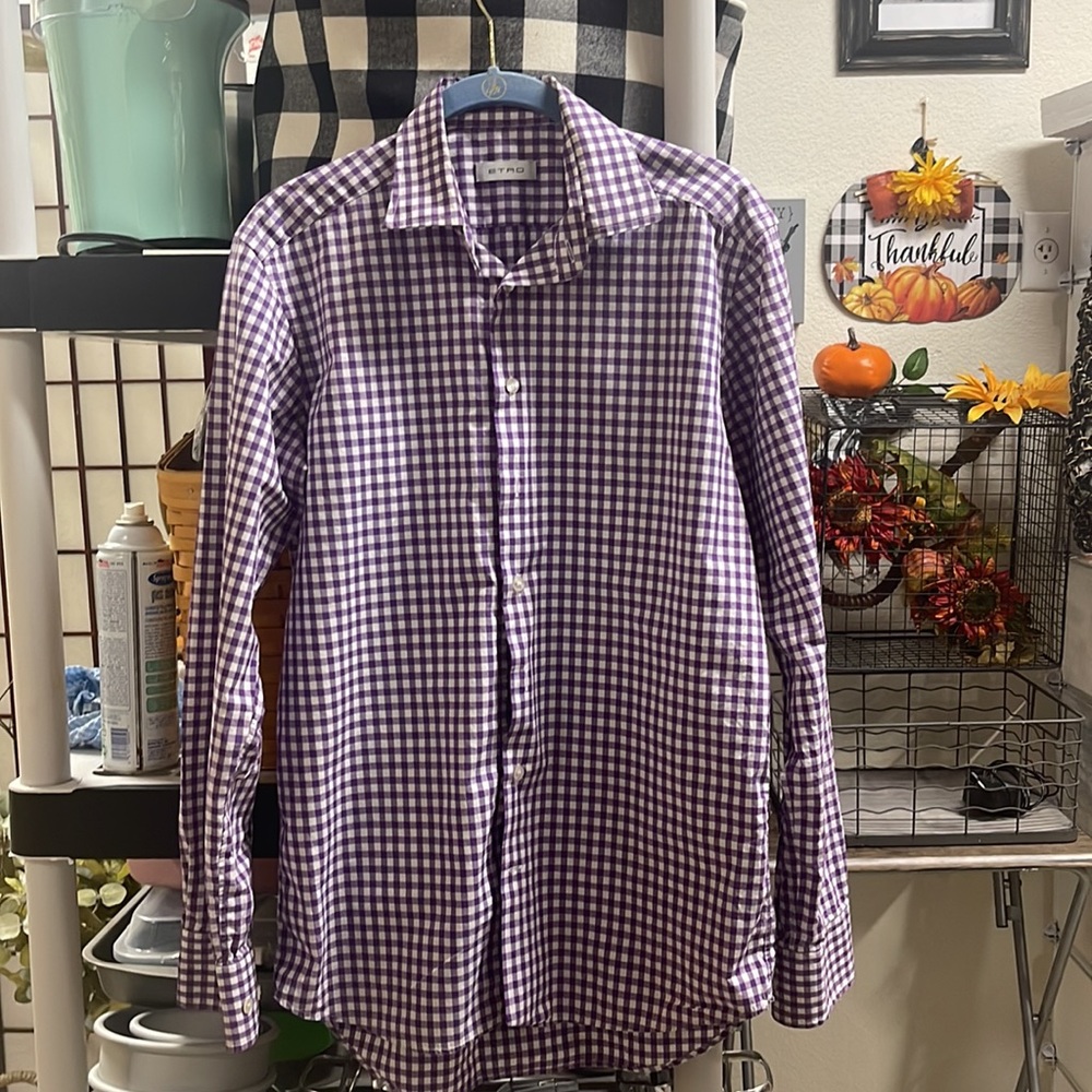 Designer Etro Purple and White Checked Shirt SZ 38 excellent Condition